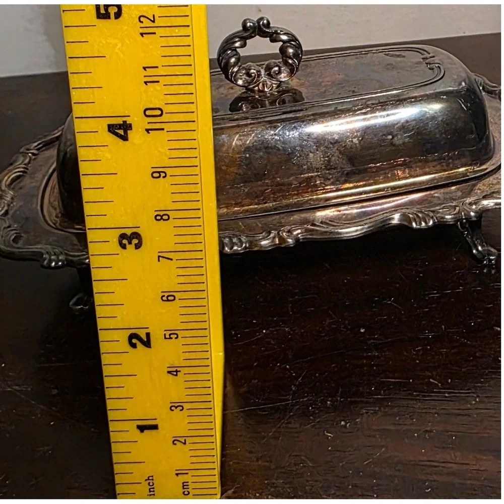 Vintage Butter Dish Wm A Rogers Oneida Ornate Footed Silver Plated
